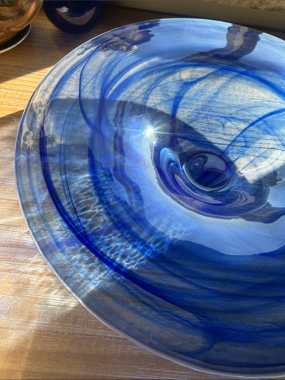 Handblown Art Glass Bowl Bromiolo Rocco Saphir Cobalt Blue Swirls Cobalt Blue.